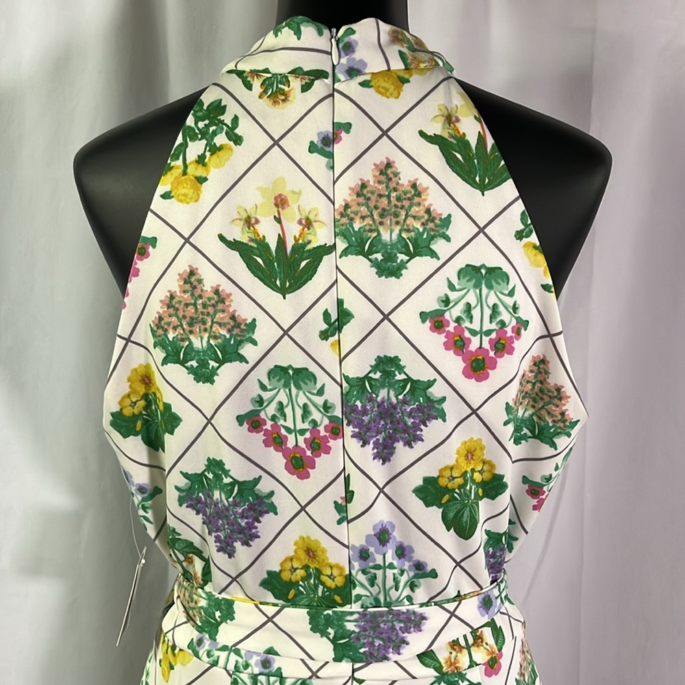 NWT Melonie T Floral Lattice Print Sleeveless High Neck Ruffle Hem Dress - Picture 11 of 16